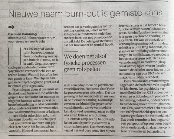 TROUW - Nieuwe naam burn-out is gemiste kans